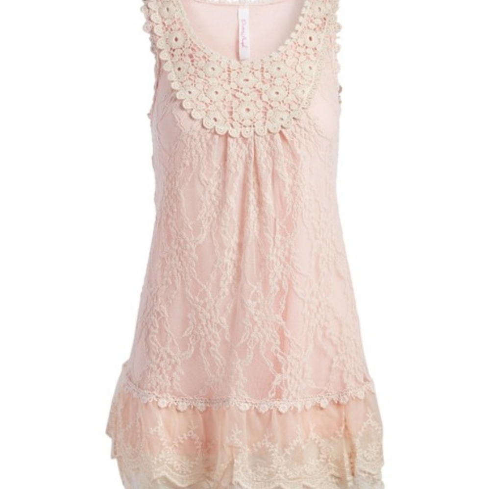 PINK CROCHET LACE & LINEN MINI DRESS NWT